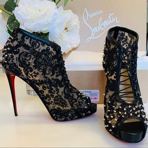 Christian Louboutin TipTop Black Lace Stud Bootie